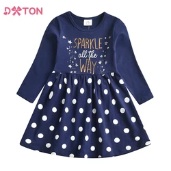 DXTON abiti per bambini a maniche lunghe per ragazze lettera stampata abbigliamento invernale per bambini Star Princess Dress Dot Kids Cotton Dress 3-7Y