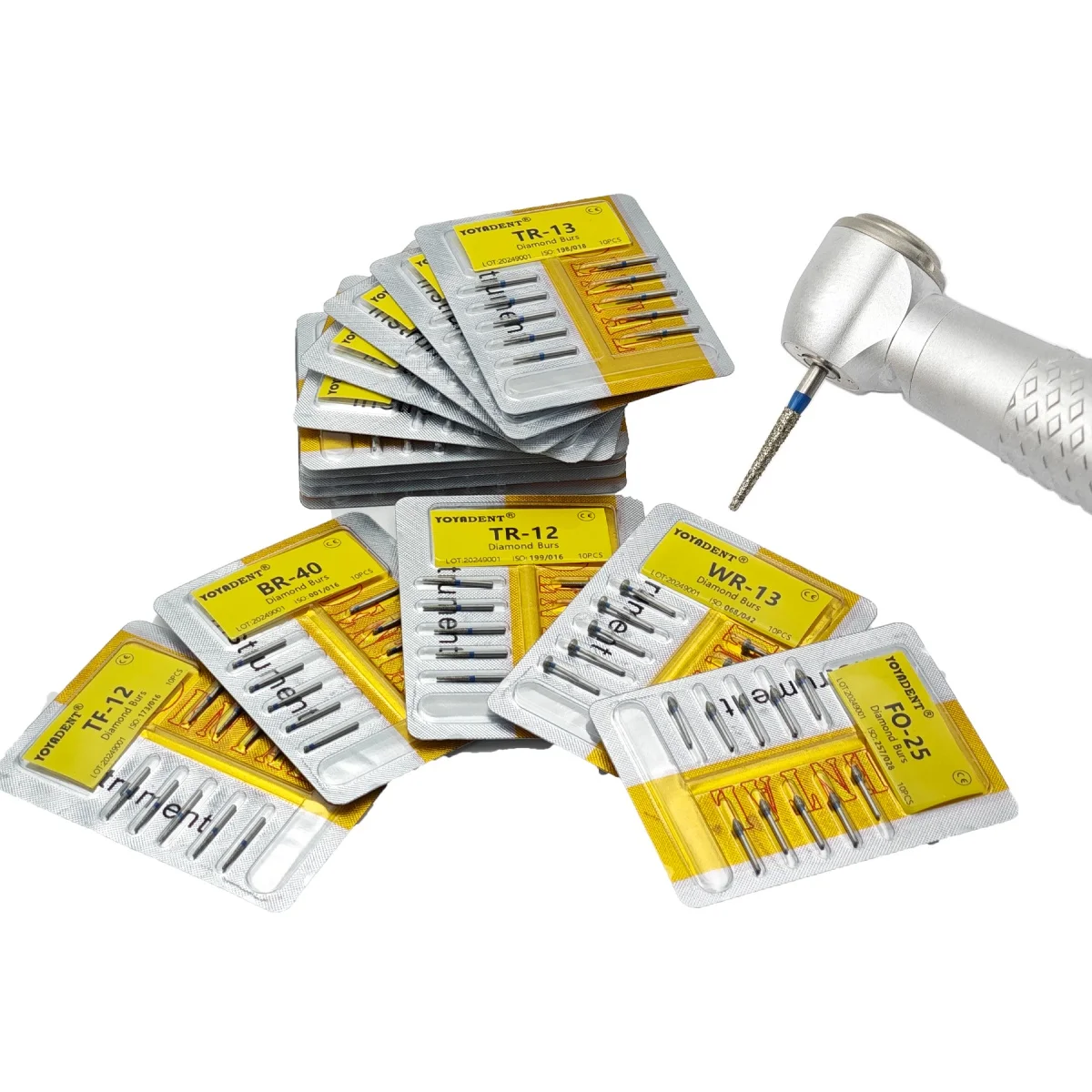 Fine Dental Diamond Burs Dental Lab Polishing Tools TR/TC/TF/FO/BR/SR/Type 1.6mm For High Speed Turbines10pcs/Pack