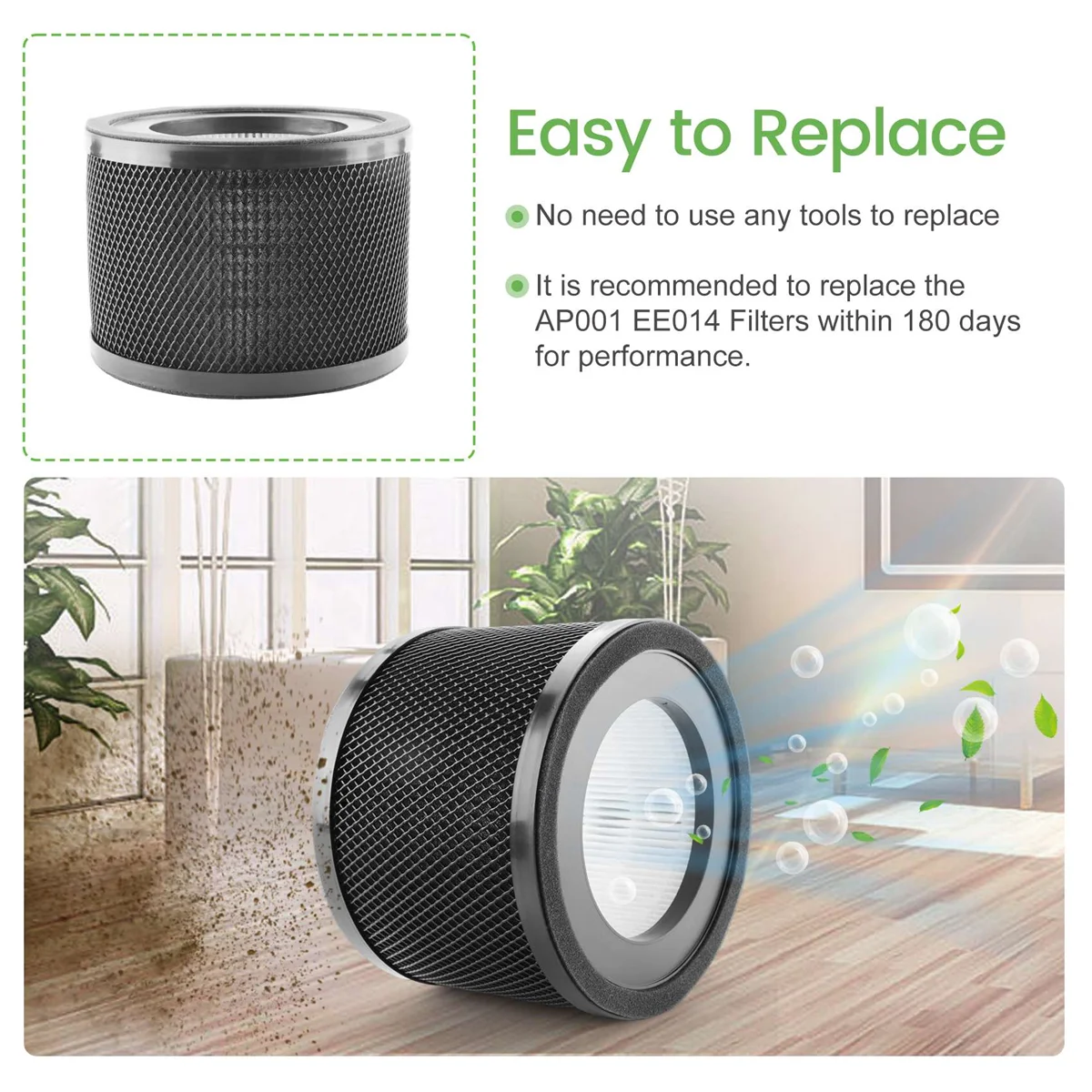 ABKR Paquete de 2 filtros de aire HEPA 3 en 1 de repuesto compatibles con purificadores de aire TaoTronics TT-AP001 / VAVA VA-EE014