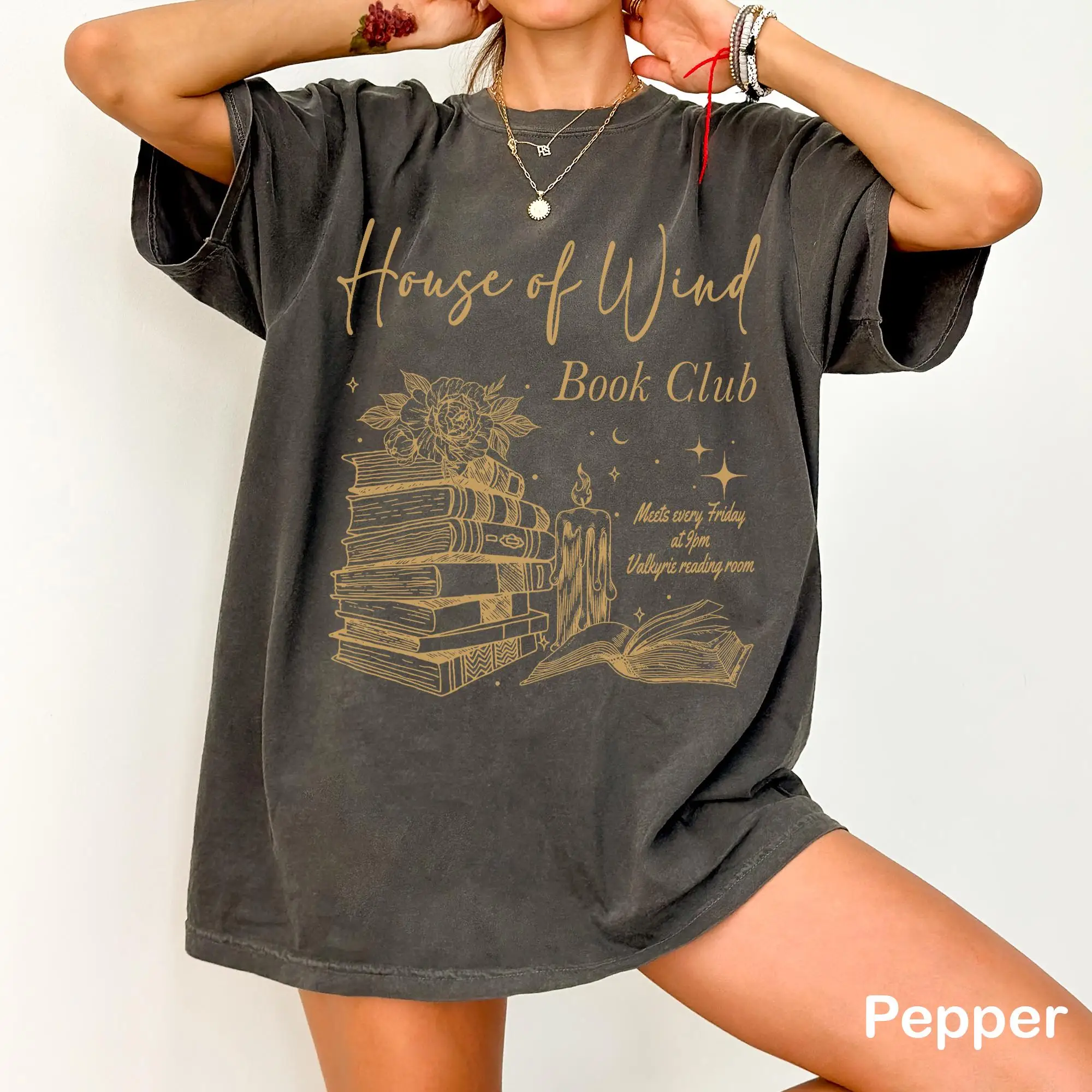 

Plus Size Summer Women's Vintage House of Wind Book Club T-Shirt Cotton Breathable Stylish Versatile Street Style Oversized