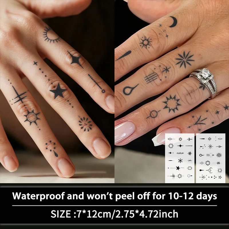 

Элегантные водонепроницаемые временные татуировки с маленьким узором, долговечные водонепроницаемые наклейки от одного до двух недели, для рук, пальцев