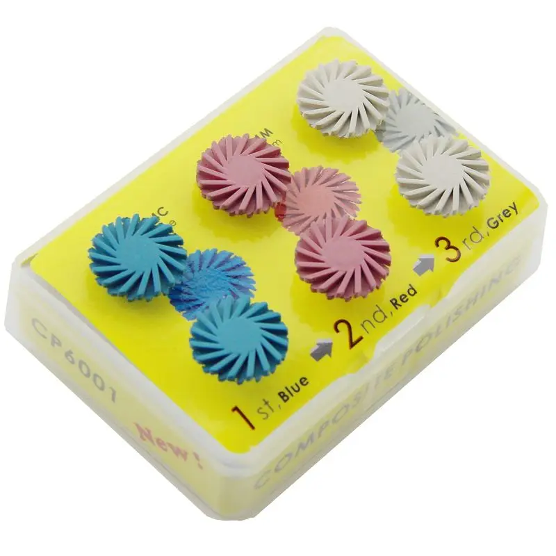 

TJIRIS 6 Pcs Dental Rubber Diamond Polishing Wheel Kit RA System Composite Resin Spiral Brush Burs