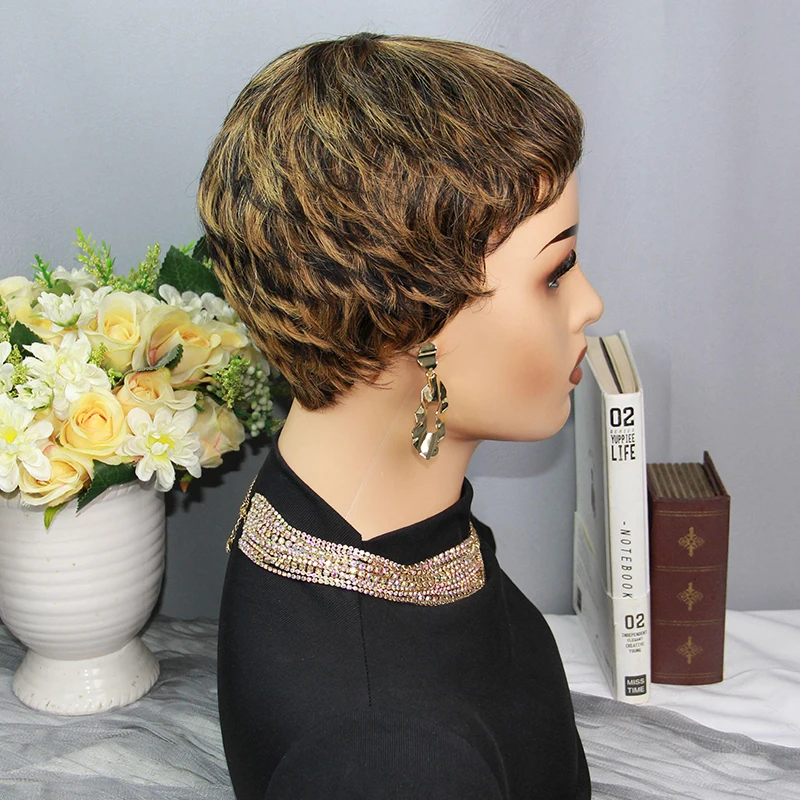 1B/27 Pixie Cut Human Hair Wigs For Black Women Short Pixie Cut Wigs Human Hair Colored Full Machine Made Wigs On Sale