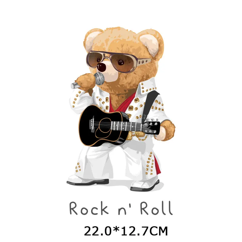 Термоклейкие патчи Hippie Rock музыкальный медведь, термоклейкие наклейки на одежду