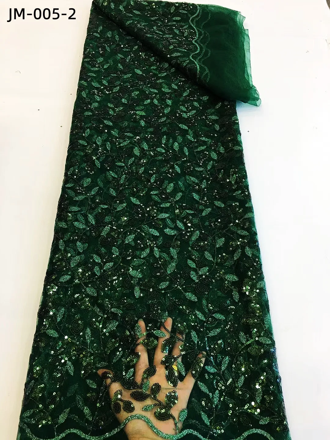 Green Black African Lace Fabric High Quality Fabrics for Sewing Leaf Design Nigerian Wedding Dress French Tulle Net Materials