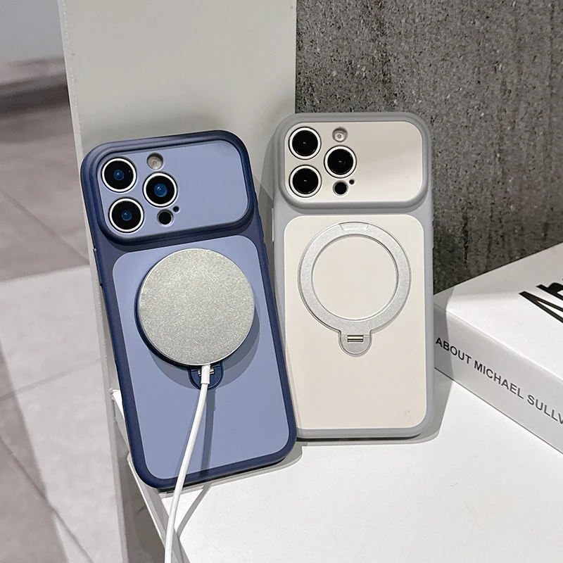 360 °   Étui de protection magnétique rotatif pour téléphone avec support pour MagSafe, compatible iPhone 17 Pro Max, 13, 14, 15, 16 Pro, avec blocs de couleur