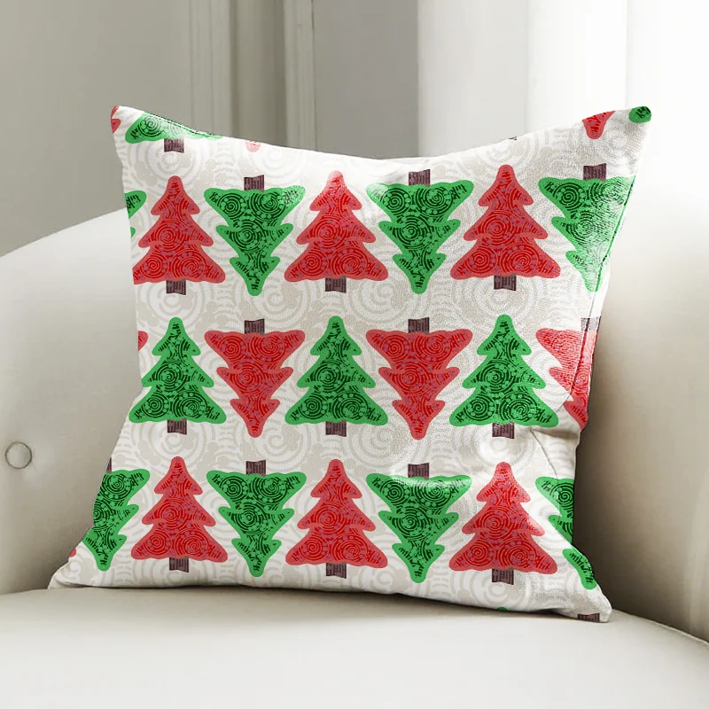 

Red Green Christmas Tree Pillow Cover, Festive Pattern Cushion Case, Holiday Sofa Bedroom Decor Pillow