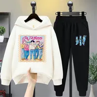 SAJABOYS Cartoon Print Kids Hoodie Set - 2026 Children's Casual Long Sleeve Hoodie with Jeans Set