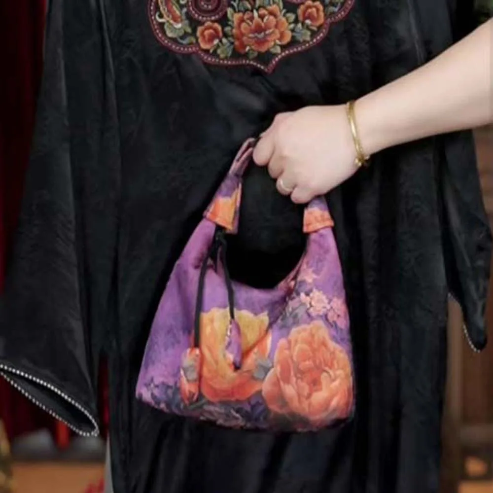 

Fashion Retro Chinese Style Handbag Adjustable Embroidered Pea Purses Satin Gambiered Canton Gauze Cheongsam Bag Women