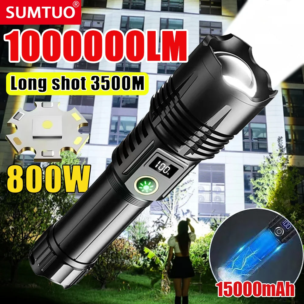 

1000000LM Most Powerful Led Flashlight Rechargeable 800W LED Flashlights High Power Zoom Torch Long Range 3500m Tactical Lantren