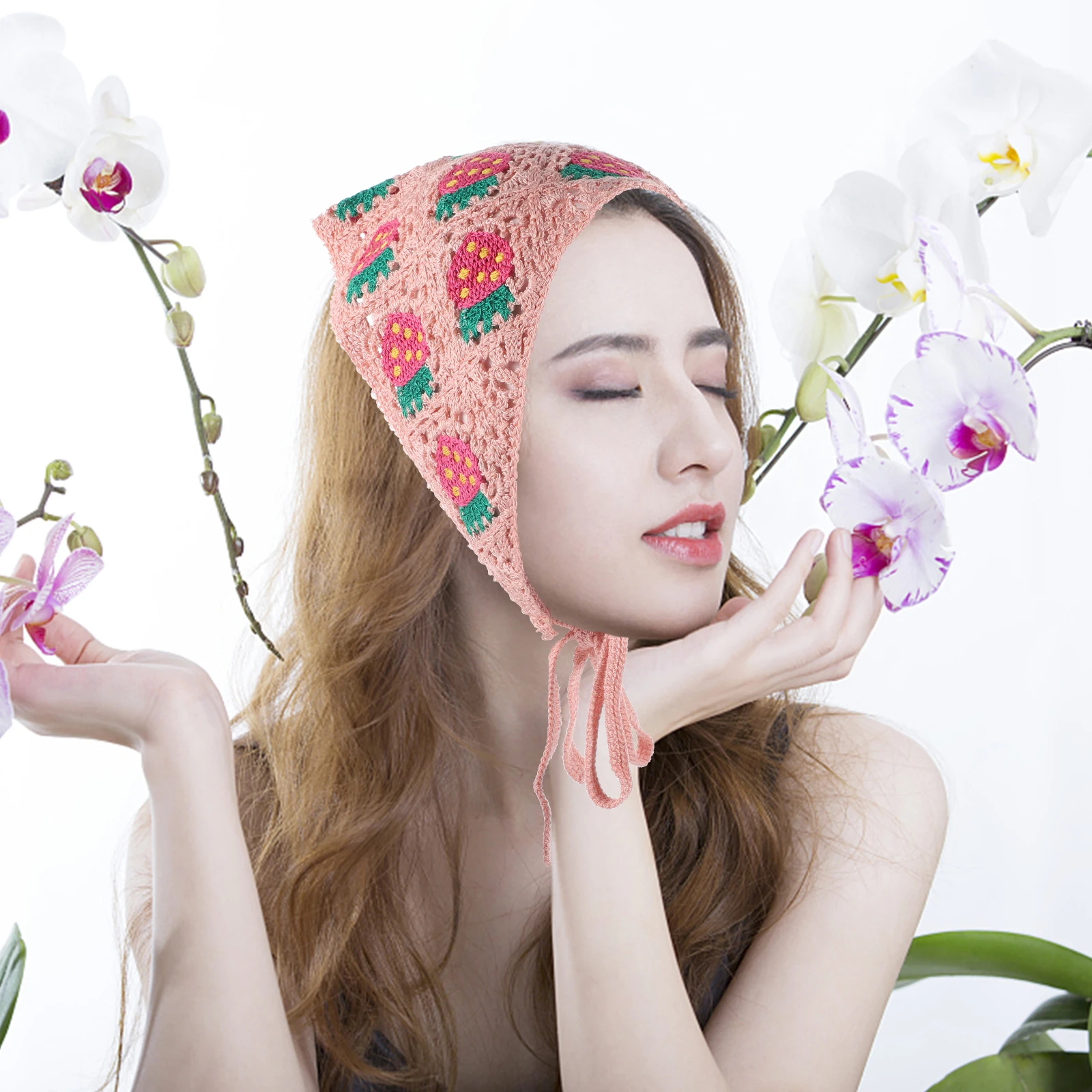 

Strawberry Hair Scarf Women Crochet Bandana Lightweight Triangle Head Kerchief For Daily Wear Cosplay Costume Photo Party
