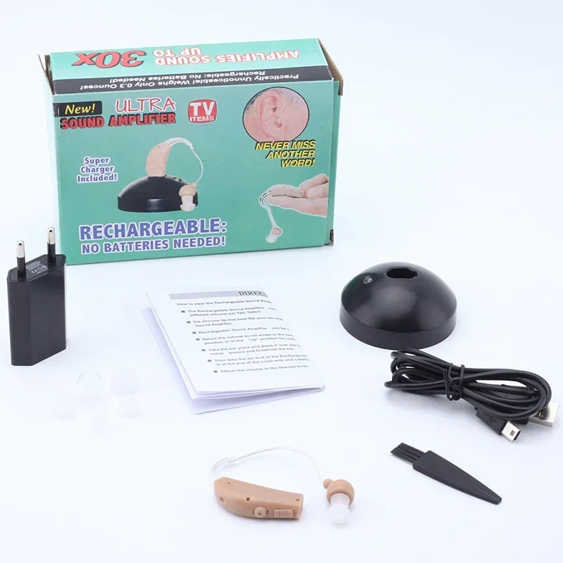 Audífonos de volumen ajustable para ancianos, amplificador de sonido, dispositivo auditivo recargable, BTE