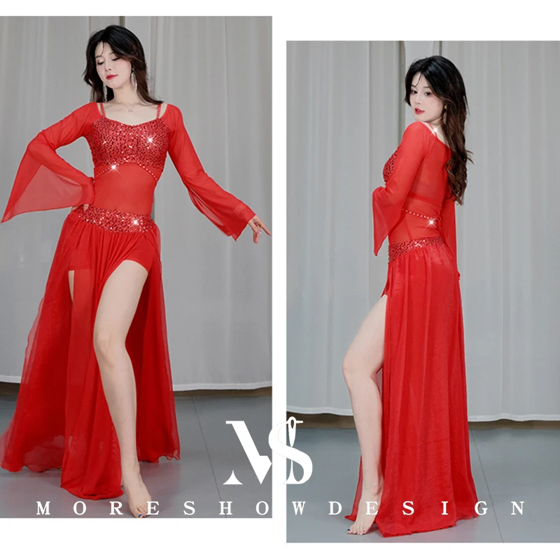 مجموعة أزياء الرقص الشرقي مكونة من قطعتين للنساء + تنورة شبكية صيفية لممارسة ملابس الرقص وملابس الأداء