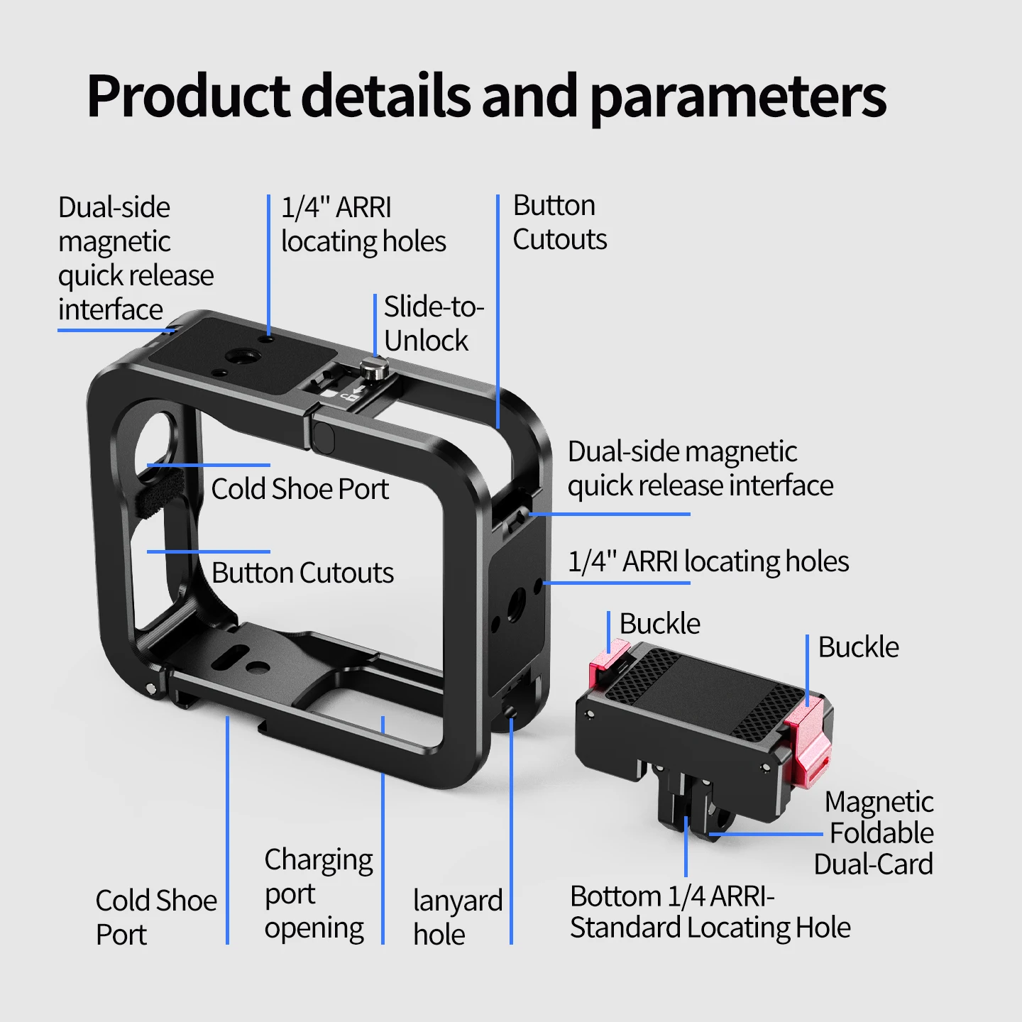 Doppelseitiger Magnetkäfig für DJI Osmo Nano Action-Kamera, Vollschutzrahmen, Cold Shoe, 1/4-Zoll-Stativ, Selfie-Stick-Erweiterung – Detail 21