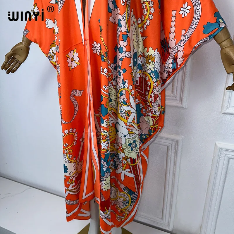 Letnie modne kimono z nadrukiem plażowym WINYI kardigan w stylu Boho eleganckie seksowne świąteczne Kimono plażowe damskie 2024 sukienki kaftanowe