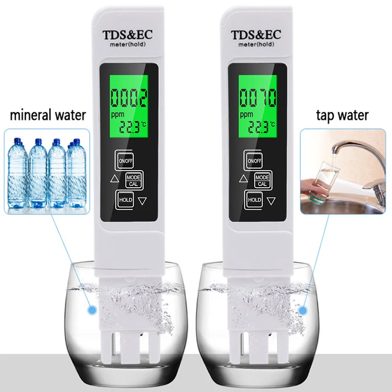 Probador de temperatura Digital multifuncional para pureza del agua, pluma de prueba de temperatura, TDS EC, 3 en 1, 1 Juego