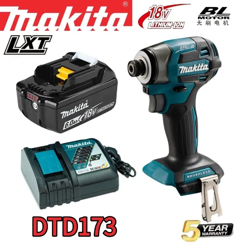 

Аккумуляторный ударный шуруповерт Makita DTD173 18В LXT BL с бесщеточным двигателем, электрическая дрель для дерева/болтов/Т-образных шурупов, 180 Н·м, перезаряжаемый электроинструмент