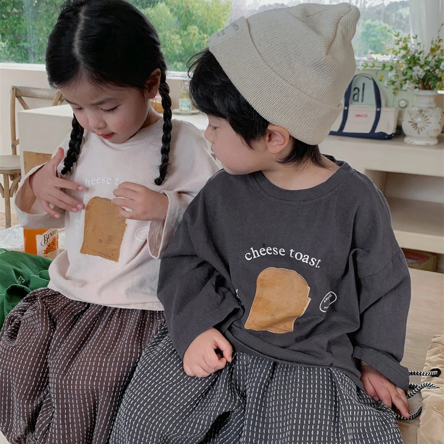 

2023 Children's Autumn New Cotton Printed Long-Sleeved T-shirt Boys and Girls Baby Loose Crew Neck Top Bottoming Shirt