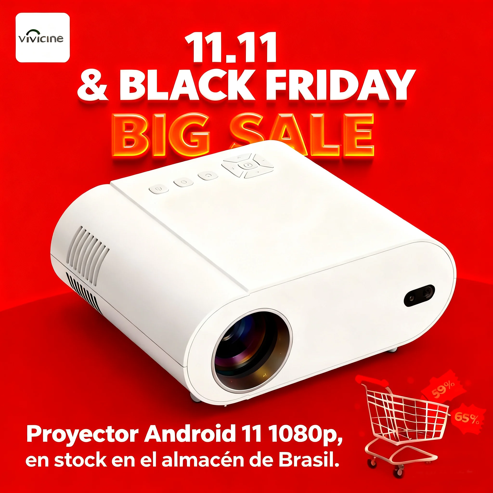 Vivicine nuevo L007Q Android 11 WIFI Full HD 1080p proyector de videojuegos para cine en casa, 2G RAM 32G ROM