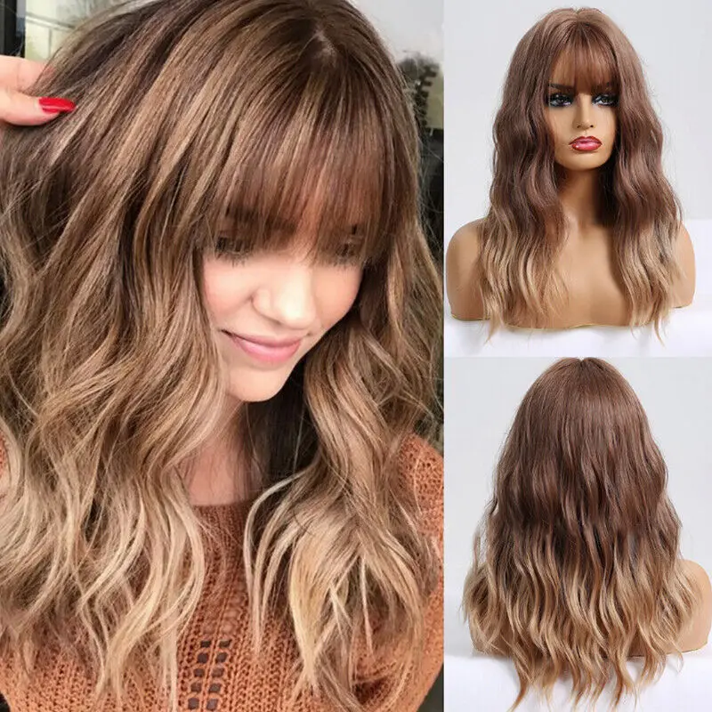 

Mid-Long Wave Synthetic Hair Full Wig With Bang Blonde for Women