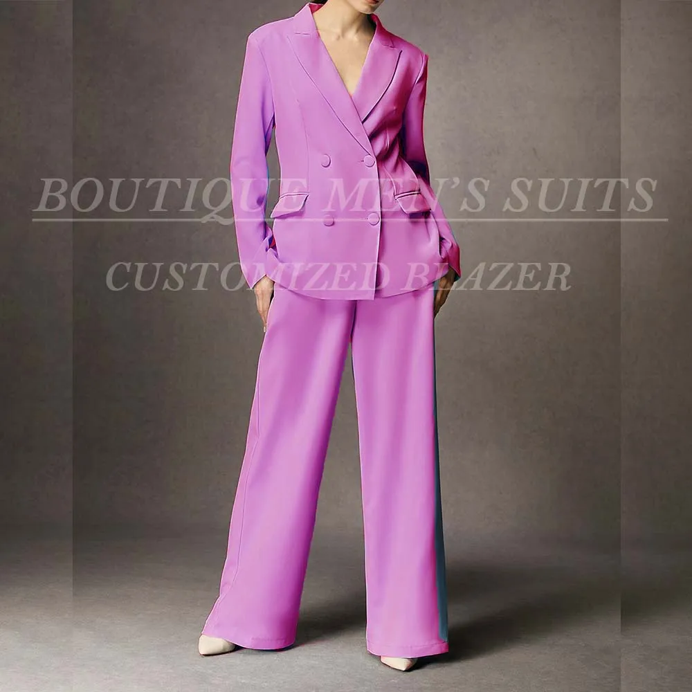 Trajes a medida de doble botonadura con solapa de pico para mujer, prendas de vestir exteriores de lujo de Color sólido para oficina, chaqueta de negocios de 2 piezas, pantalones, Blazer