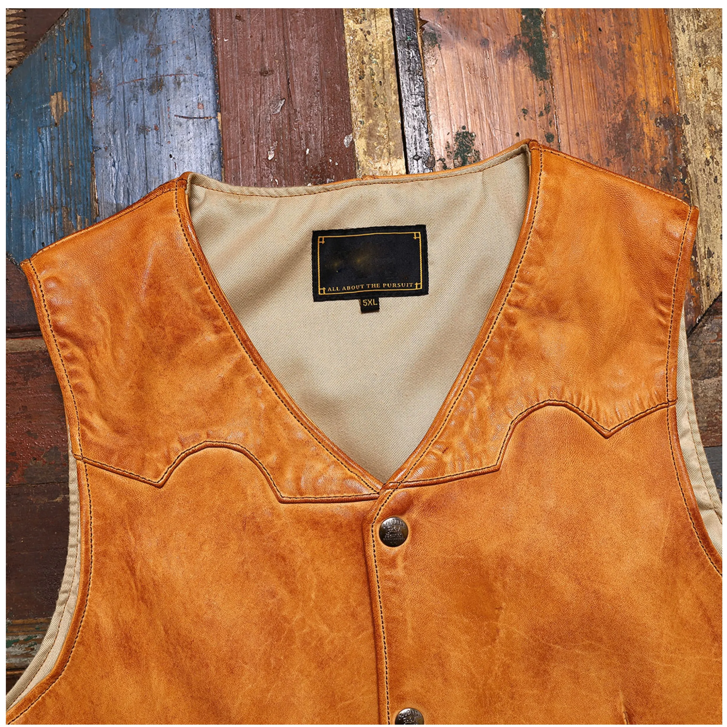 Retro Style Yellow Spring Leather Vest Men Single Breasted Plus Size 5XL Genuine Natural Sheepskin Slim Fit Short Vest