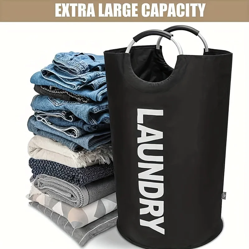 

82L Large Laundry Basket Collapsible Laundry Bag Freestanding Tall Clothes Hamper Foldable Washing Bin Black Laundry Basket