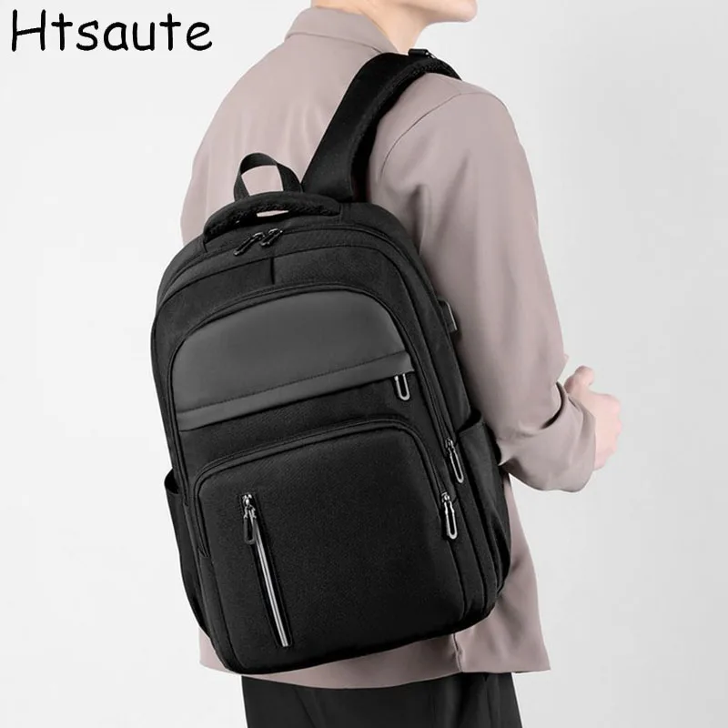 

USB Charging Universal Nylon Men's Backpacks | Multi-Pocket Travel Bags Suitable for Business Travel, Short Trips - Black