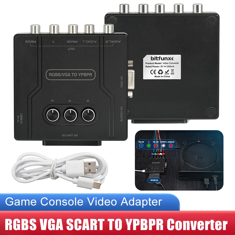 RGBS VGA SCART إلى YPBPR محول وحدة التحكم في الألعاب محول ترانسكودر الفيديو سطوع اللون قابل للتعديل محولات فرق اللون #1