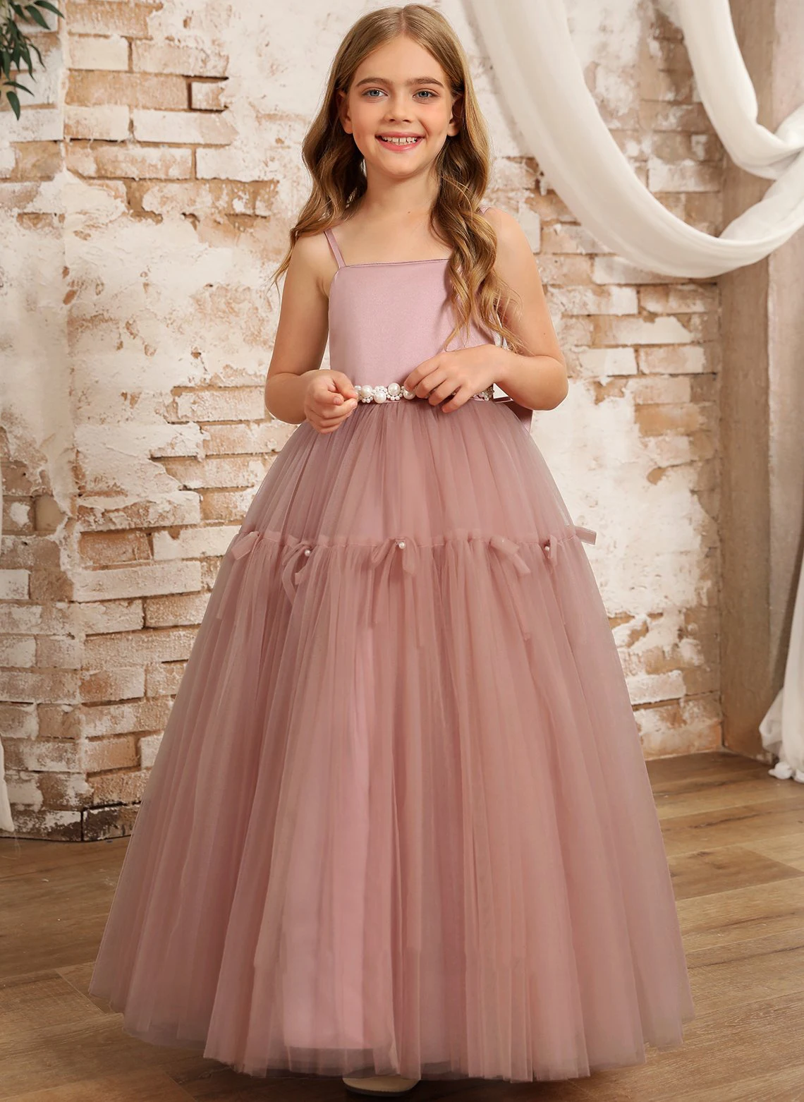 YZYmanualroom/A-line Square Floor-Length Satin/Tulle Flower Girl Dress