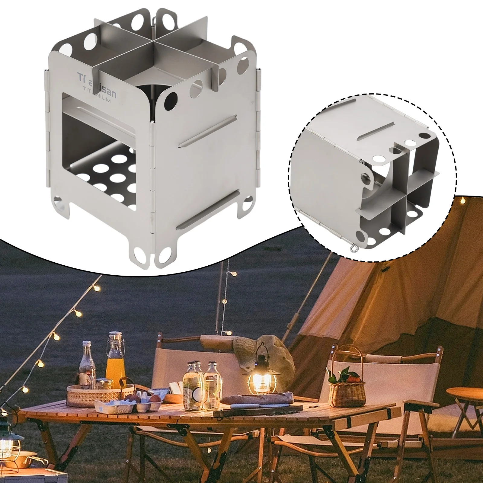 Compact Camping Stove Titan-ium Folding Wood Stove Lightweight Alcohol Stove Portable Cooking Solution Easy To Carry