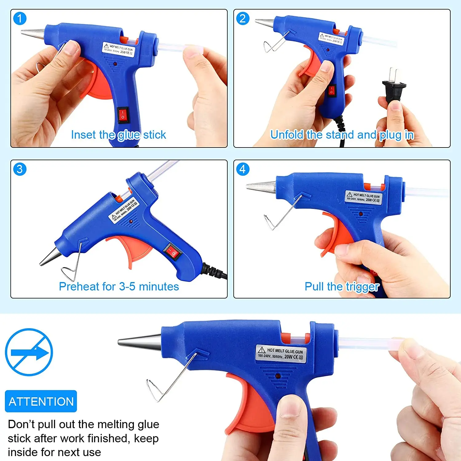 20W Mini Hot Glue Gun Fast Heating Hot Melt Glue Gun For Crafts School DIY Arts Home Quick Repairs 8 Colors Use 7mm Glue Sticks