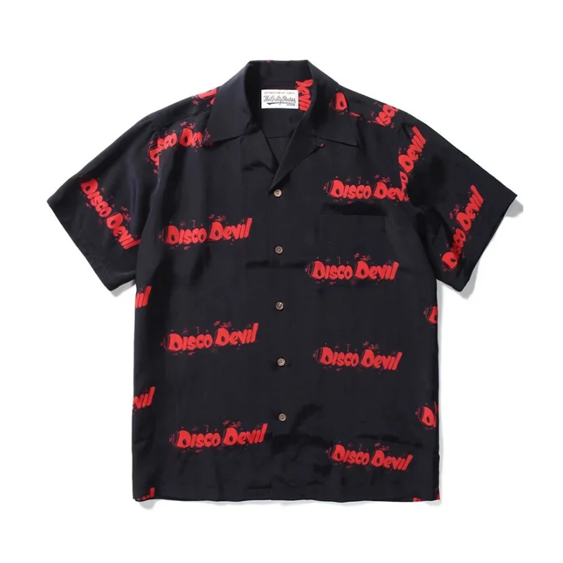 Black White Purple WACKO MARIA Full Print Tagline Shirt Summer High quality Men's Tops Fashion Women's Short Sleeve Shirts