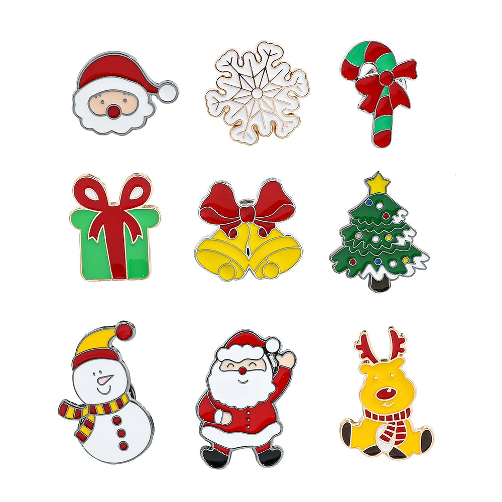 

1 Set Christmas Brooch Christmas Decoration Snowman Reindeer Santa Claus Cute Bell Snowflake Alloy Drip Oil Accessory