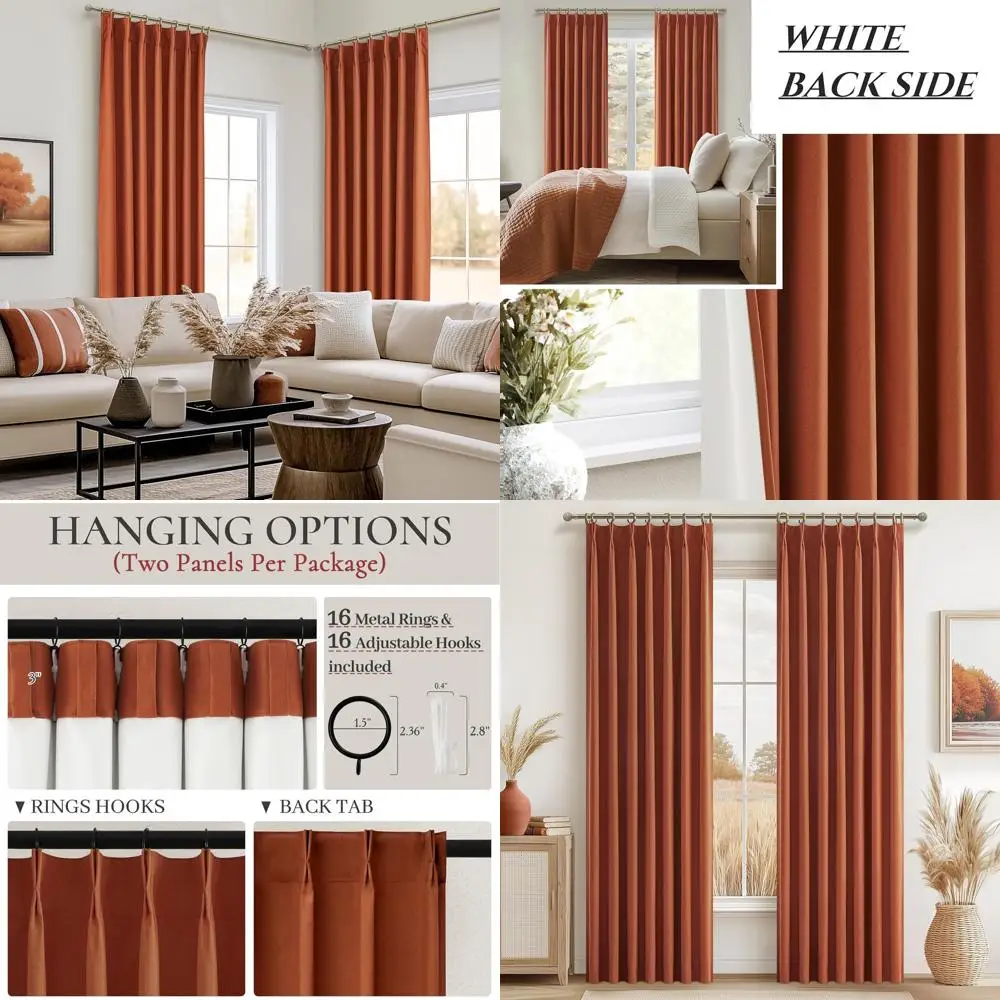 

Плиссированные светонепроницаемые шторы цвета охры, 90 дюймов в длину, комплект из 2 панелей, осенний декор терракотового цвета для жилых помещений, винтажная медь