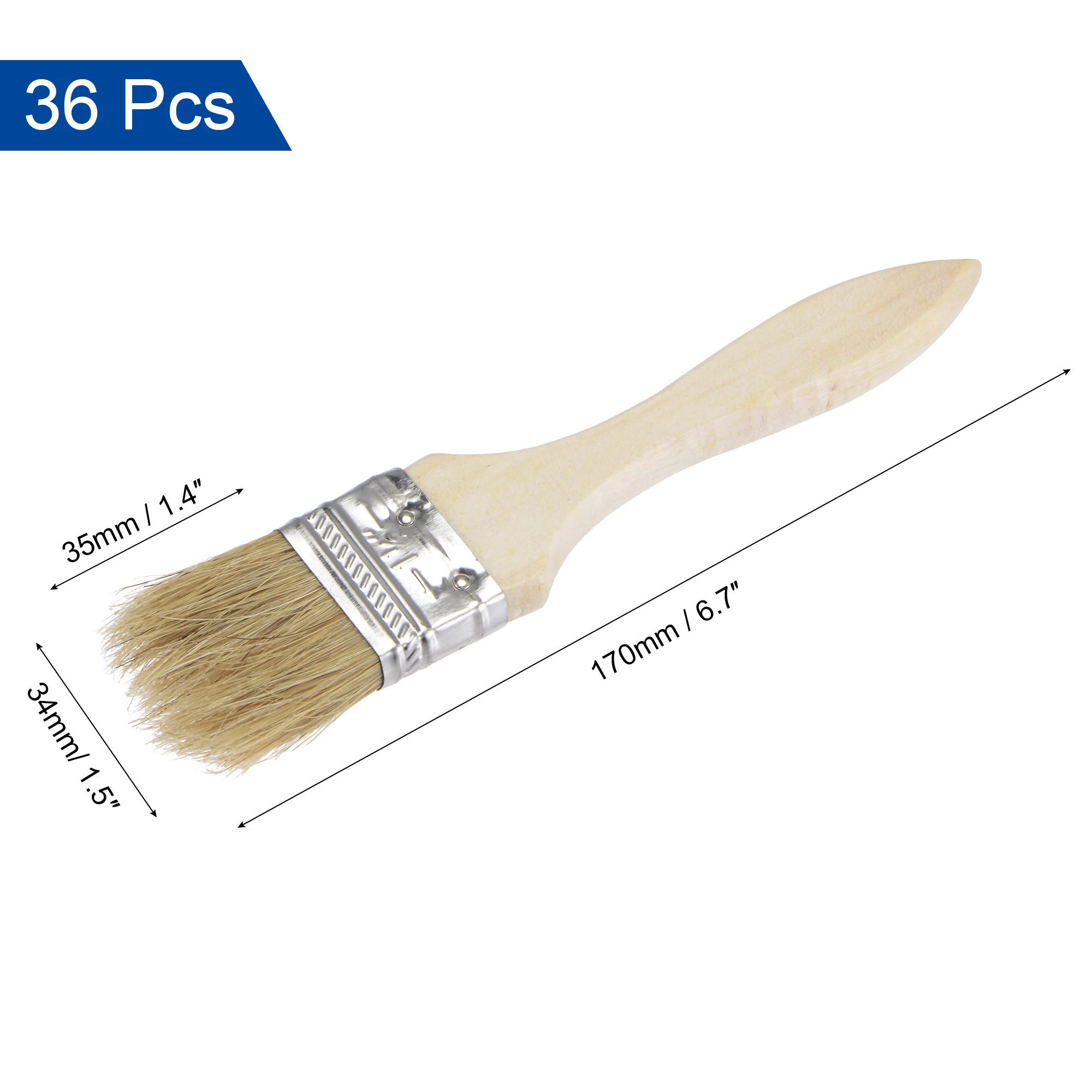 uxcell 1.5 Inch Paint Brush Natural Bristle Flat Edge with Wood Handle Wall Treatment Tool for Painting 36 Pcs