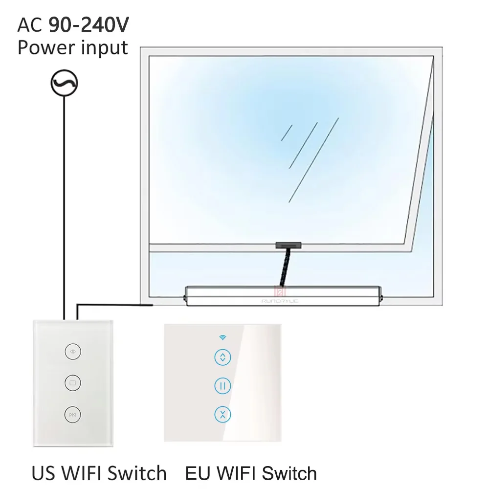 Smart Home Fensteröffner – 110–240 V Wechselstrommotor, WLAN/App/verkabelte Panel-Steuerung, Alexa und Google Assistant