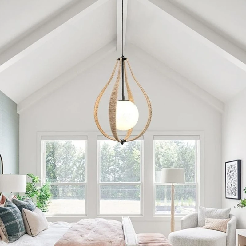 New American Country Handmade Rope Pendant Light Industrial Style Dining Room Bedroom Study Lamp