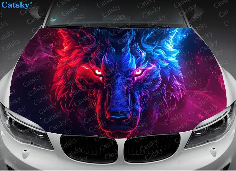 Wolf with Red Eyes Car Hood Decal Stickers Wrap Vinyl Film Engine Cover Decals Sticker Car Hood Protective Film