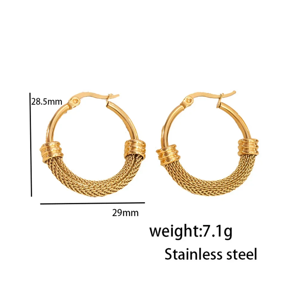 1 Pair Stainless Steel Twisted Hollow Mesh Hoop Earrings Gold Plated Round Earrings Women\'s Jewelry Accessories Wholesale