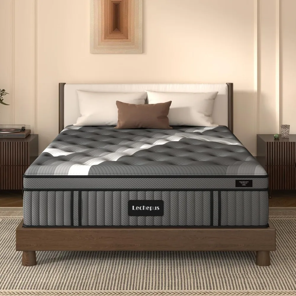 

King Mattress,Lechepus 14Inch Soft Memory Foam Hybrid Mattress in Box,Plush Feel King Size Mattress with Supportive Pocket Coil