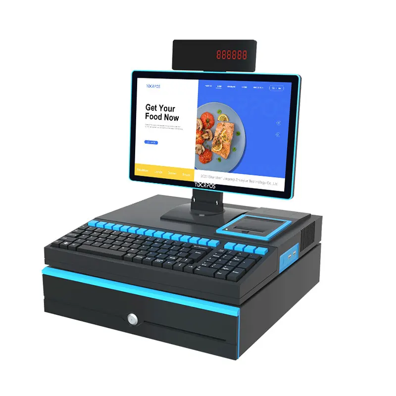 15.6'' All in One Touch Screen POS System Cash Register Cashier POS Machine Built-in Printer Cash Drawer Keyboard