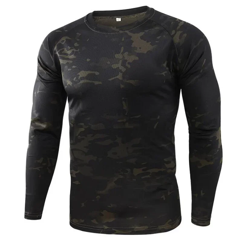 Armees Tarnmuster Langarm-T-Shirt für Herren, Militärisch Taktisch, Schnelltrocknend, Atmungsaktiv, Rundhals, Slim Fit, Basisschicht, Jagd-Oberteil – Detail 10