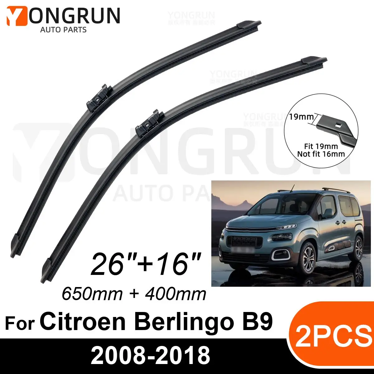 

Car Front Windshield Wipers For Citroen Berlingo B9 2008-2018 Wiper Blade Rubber 26"+16" Car Windshield Windscreen Accessories