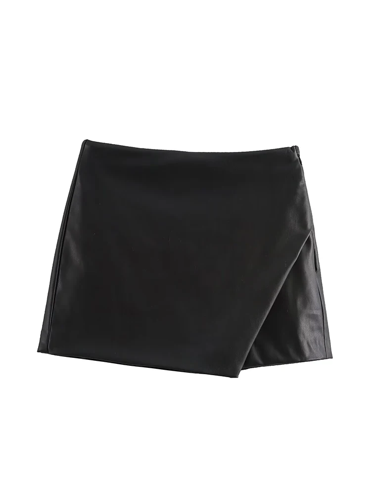 

KUCLUT Women Fashion PU Black Side Zipper Mini A-Line Skirts Shorts Vintage High Waist Female Chic Lady Shorts