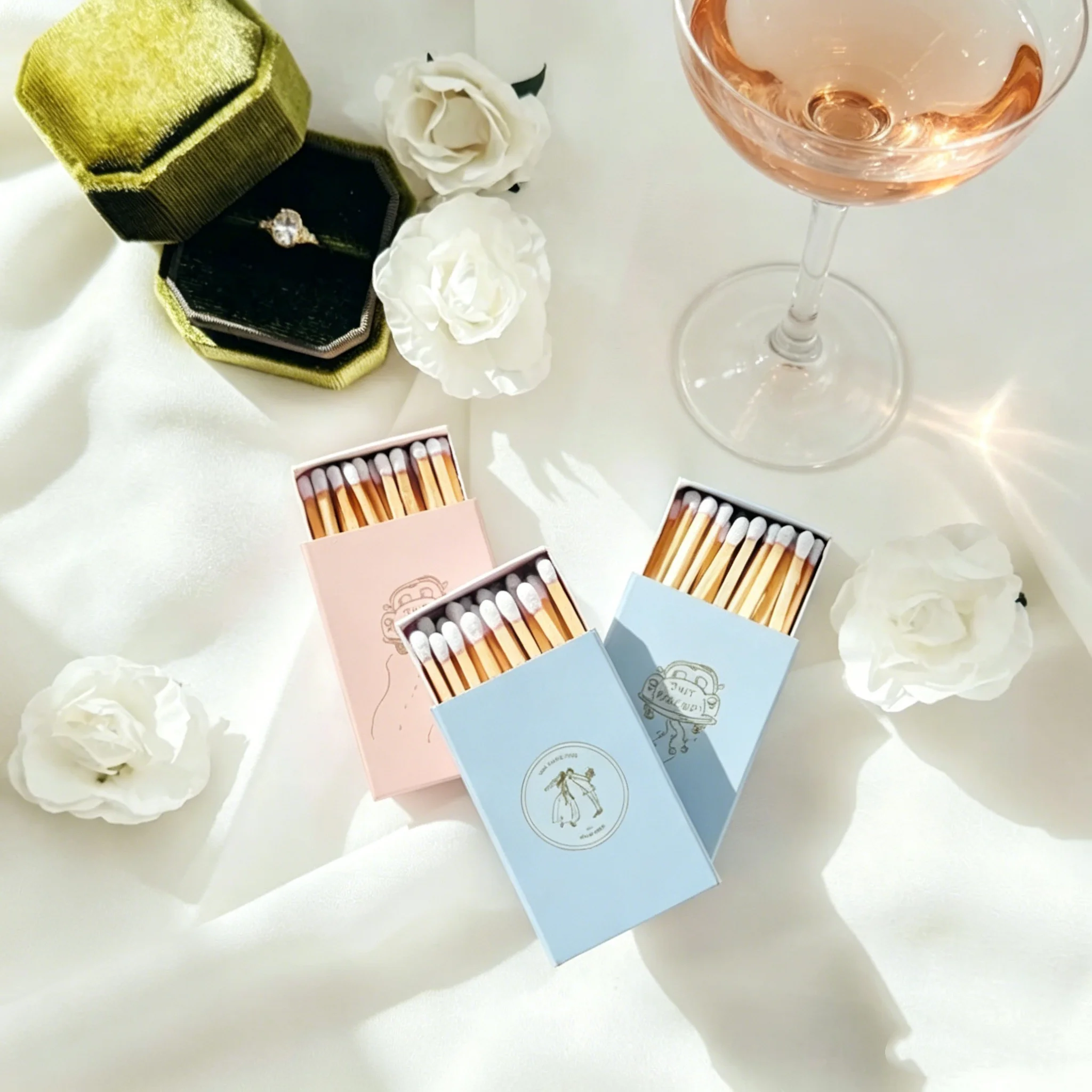 

Personalized Wedding Matchbooks, Hand Drawn Matchboxes, Custom Wedding Favors, Elegant Vintage Inspired Matchbox Olive Green