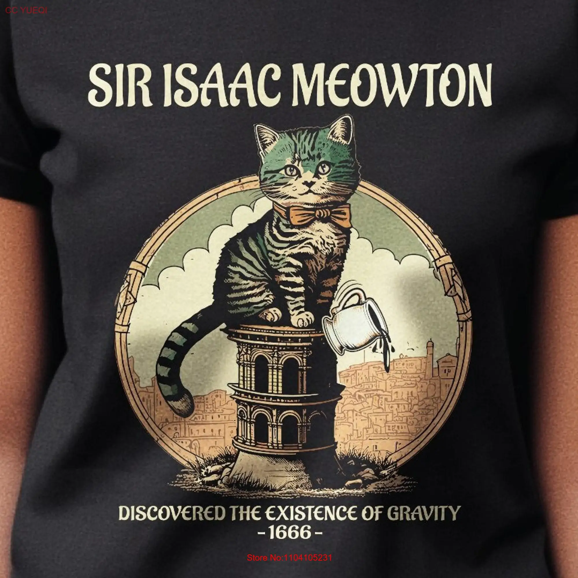 Funny CaT T Shirt Sir Isaac Meowton Kitten Science Gravity Lover Kids long or short sleeves