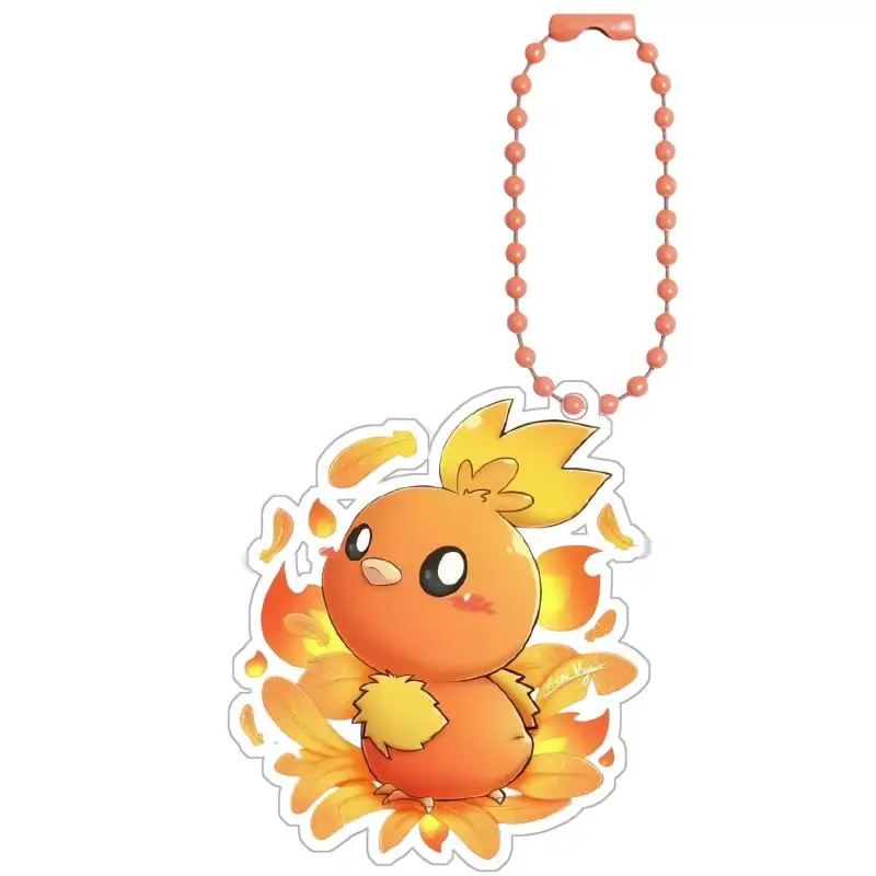 Pokemon Treecko Keychains Torchic Fennekin Piplup Turtwig Chimchar Diy Acrylic Action Toy Figures Anime Game Collection Pendant