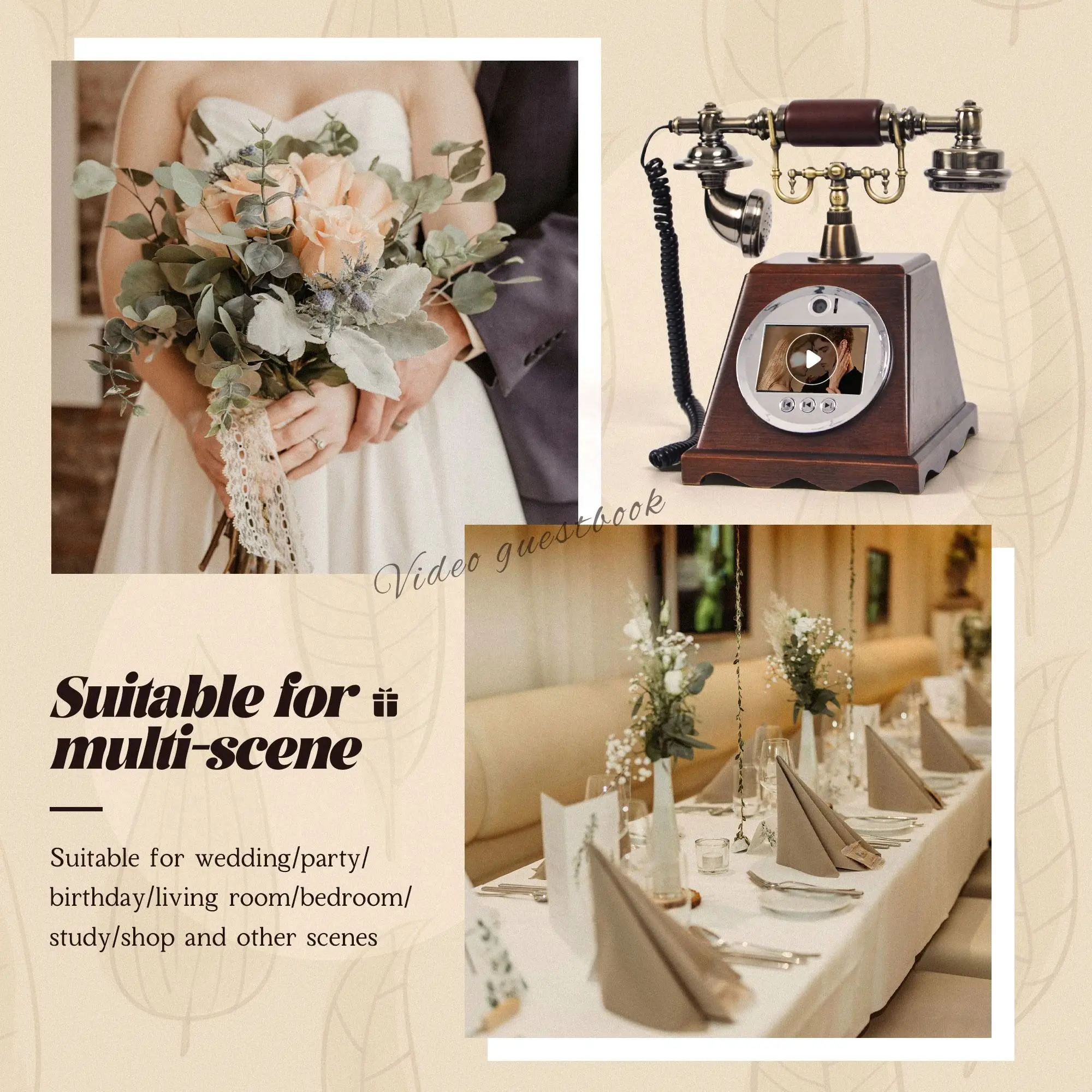 New Arrival Walnut Antique Telephone Video Guestbook Phone Vintage Wedding Message Machine Photobooth For Wedding Party Event view 4
