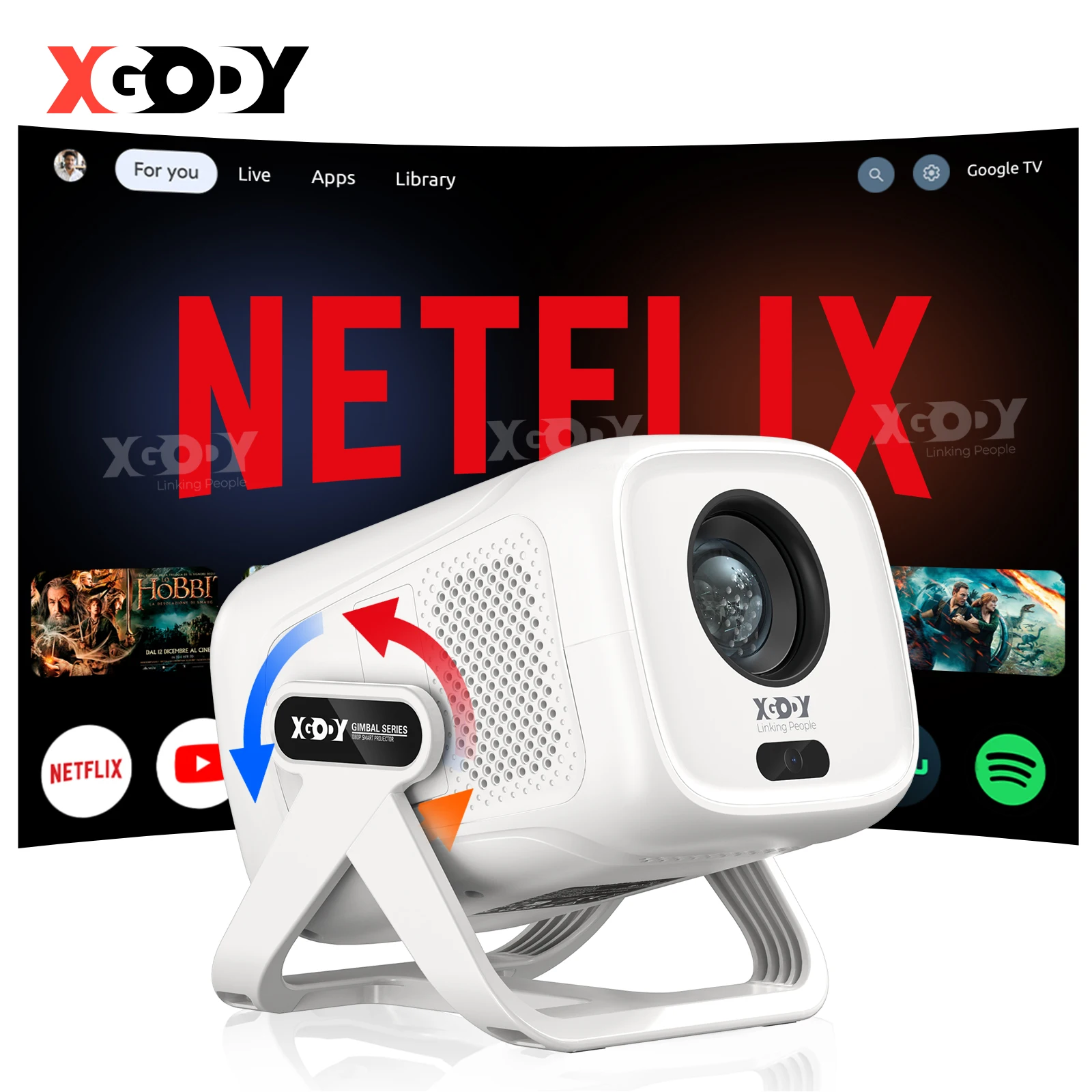 Proyector XGODY Netflix Oficial FHD Android 13 Proyector 700ANSI Enfoque automático y Keystone Smart Android TV Cine en casa
